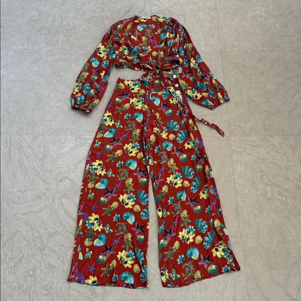 Loco Lindo Floral retro vintage style pant suit